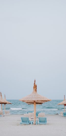 [2436x1125]海边 遮阳伞 度假 沙滩椅