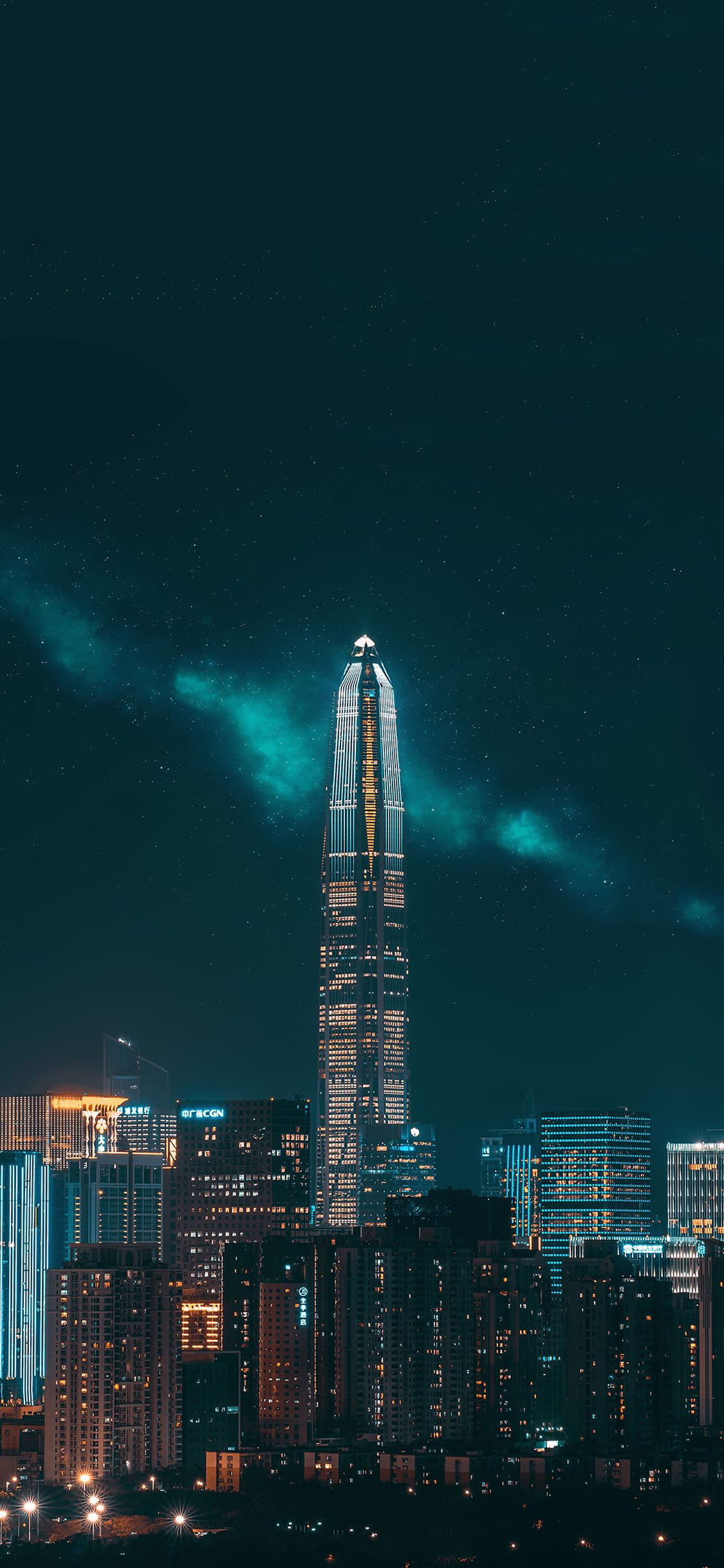 [2436×1125]深圳 城市 夜景 建筑 繁华 都市 苹果手机壁纸图片