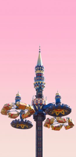 [2436x1125]游乐园 设施 旋转飞椅 粉色天空 苹果手机壁纸图片