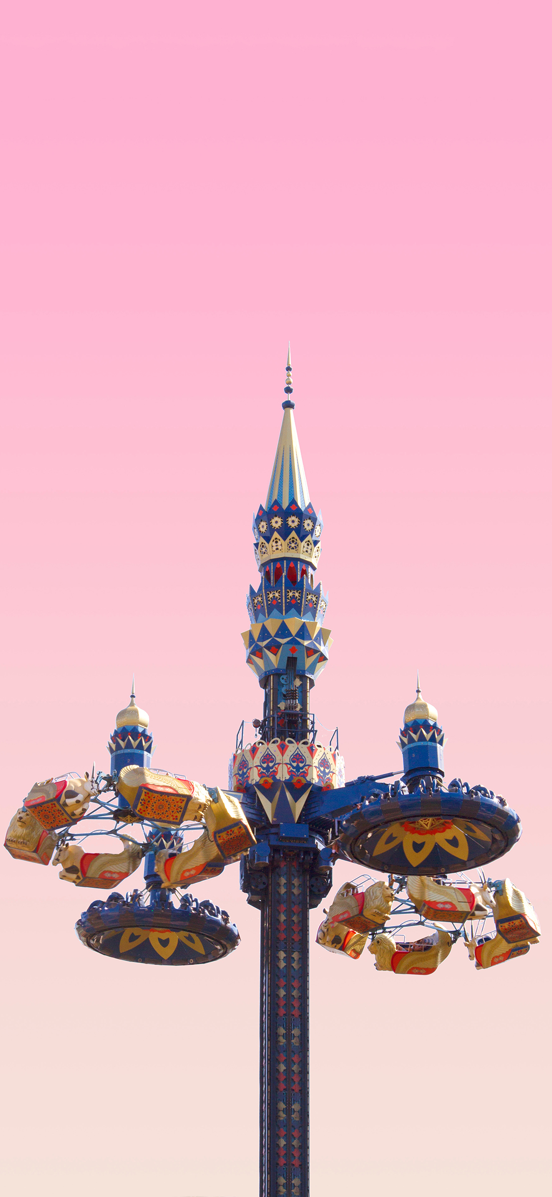 [2436×1125]游乐园 设施 旋转飞椅 粉色天空 苹果手机壁纸图片