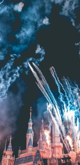 [2436x1125]游乐园 迪士尼 乐园 烟花 城堡 苹果手机壁纸图片