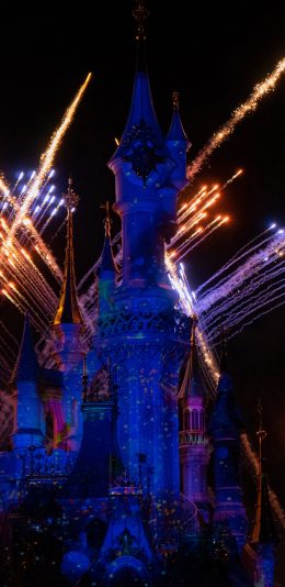 [2436x1125]游乐园 迪士尼乐园 童真 烟花 苹果手机壁纸图片