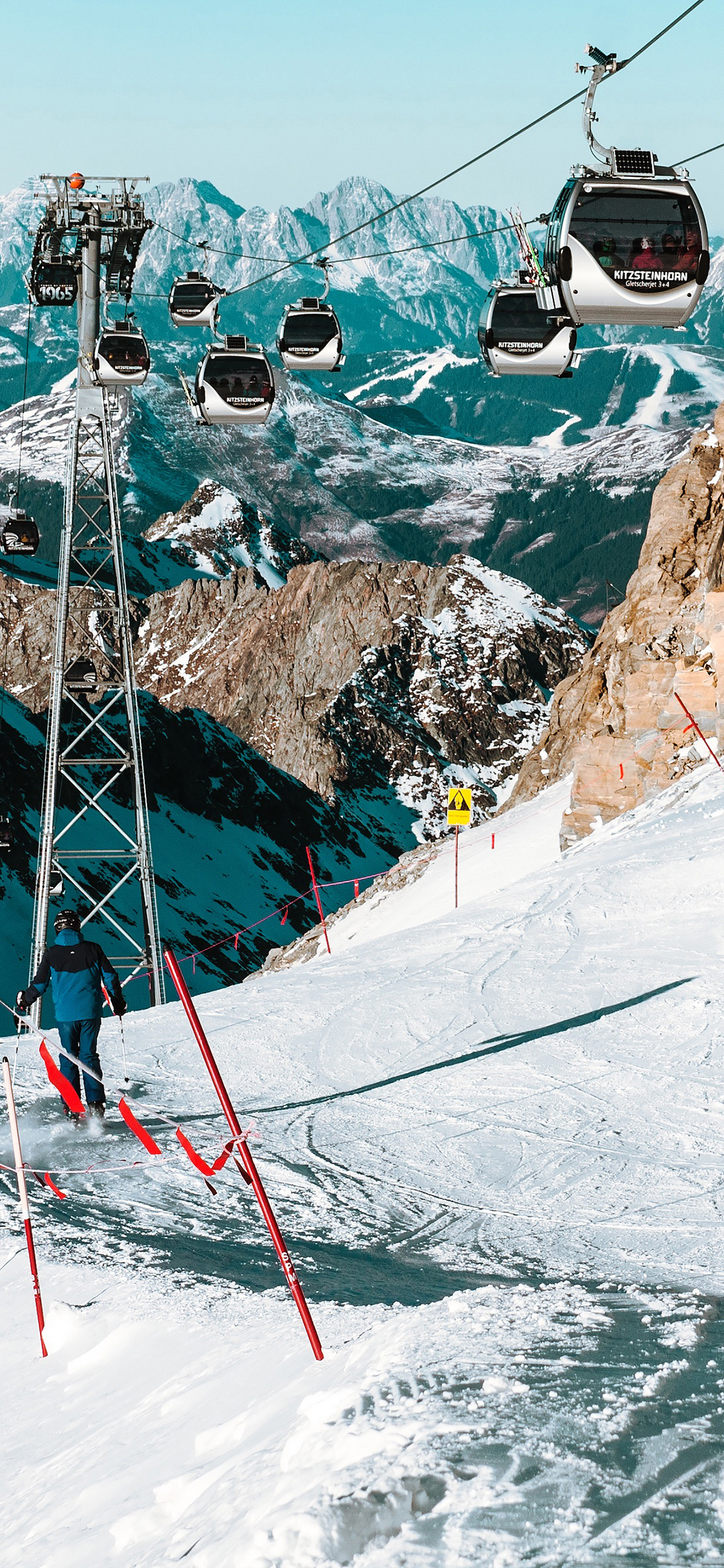 [2436×1125]滑雪场 洁白 缆车 苹果手机壁纸图片