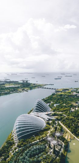 [2436x1125]滨海城市 海岸 云彩 港口 苹果手机壁纸图片