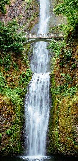 [2436x1125]瀑布 景色 桥梁 山林 苹果手机壁纸图片