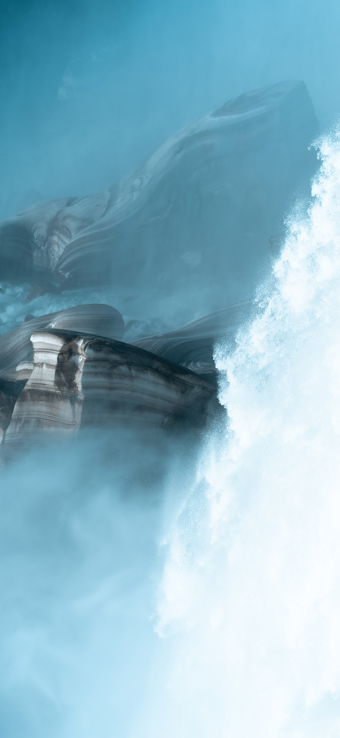 [2436×1125]瀑布 流水 岩石 自然 苹果手机壁纸图片