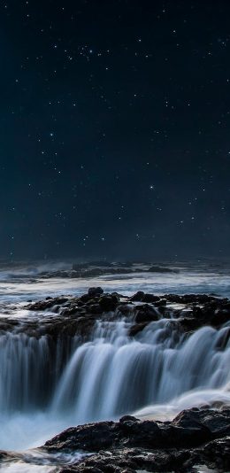 [2436x1125]瀑布 流水 星空 夜空 苹果手机壁纸图片
