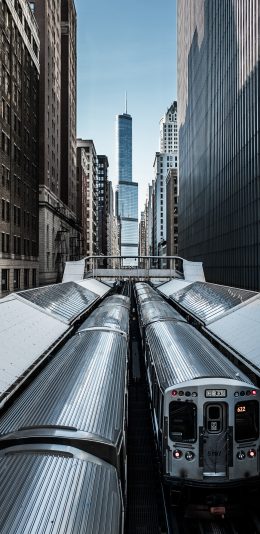 [2436x1125]火车 交通 行驶 城市 建筑 苹果手机壁纸图片