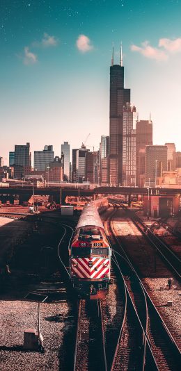 [2436x1125]火车 交通工具 列车 铁轨 城市 苹果手机壁纸图片