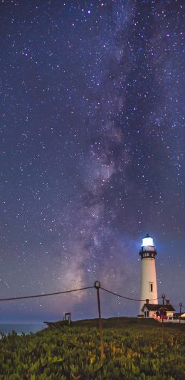 [2436x1125]灯塔 星空 夜晚 璀璨 苹果手机壁纸图片