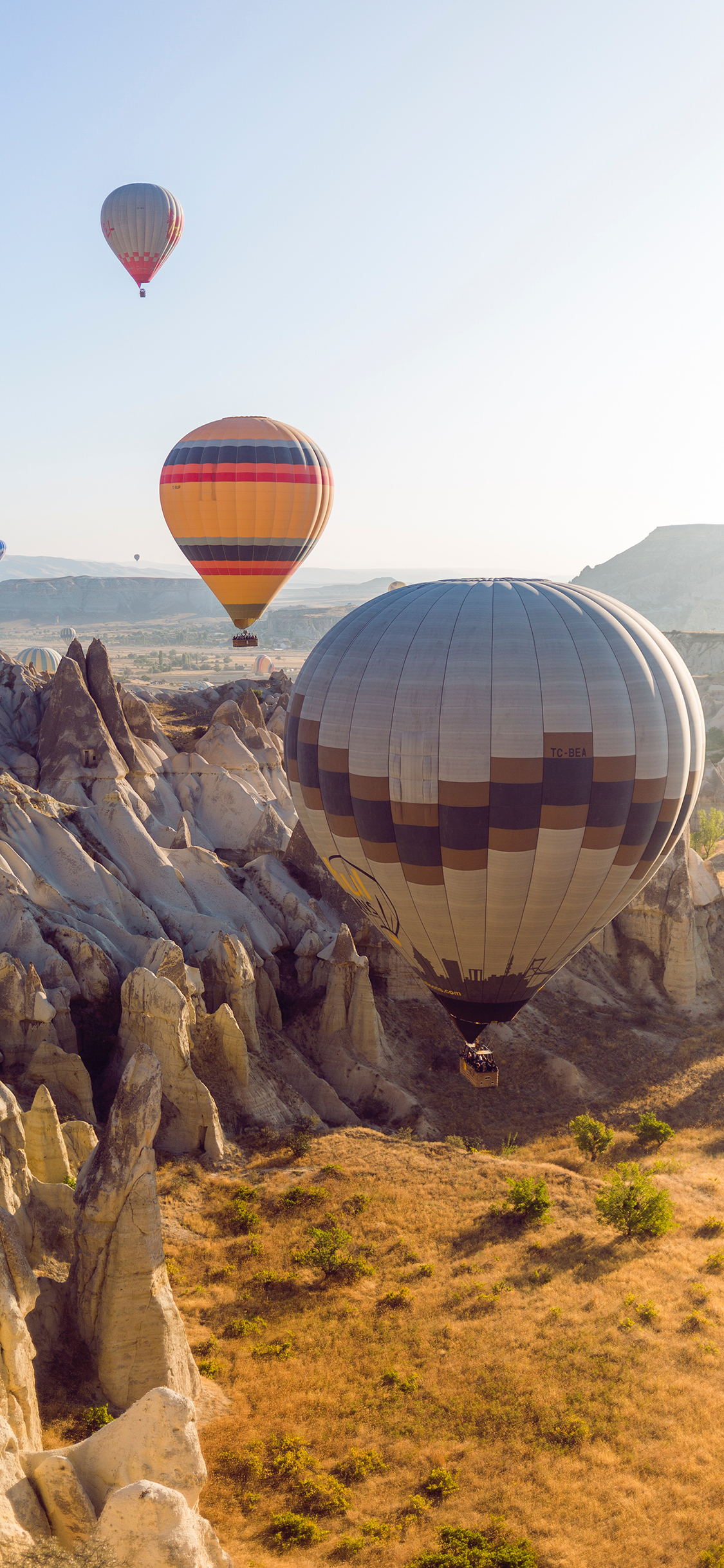[2436×1125]热气球 地貌 土耳其 升空 苹果手机壁纸图片
