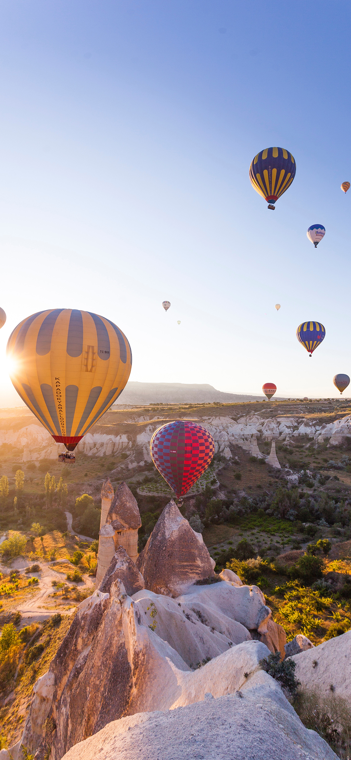 [2436×1125]热气球 游玩 上升 高空 景色 苹果手机壁纸图片
