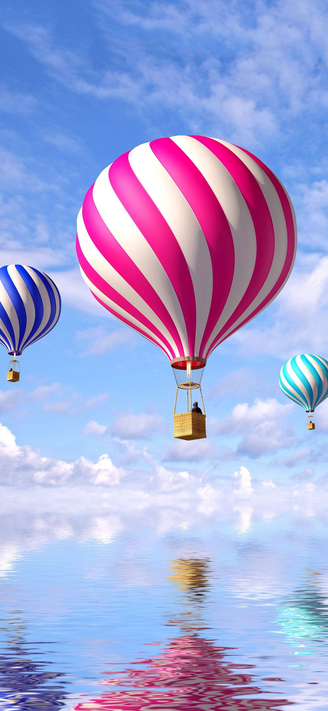 [2436×1125]热气球 色彩 倒影 飞行 苹果手机壁纸图片