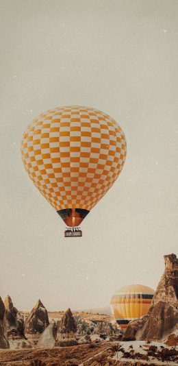 [2436x1125]热气球 荒漠 飞行 地质 旅行 苹果手机壁纸图片