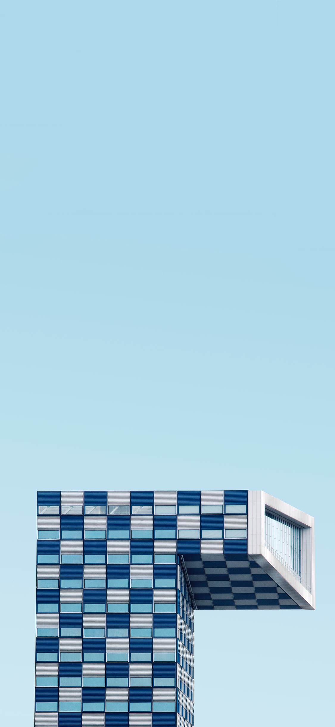 [2436×1125]特色建筑 几何 格子 蓝色 苹果手机壁纸图片