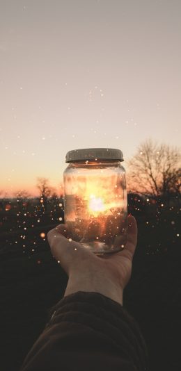 [2436x1125]玻璃瓶 夕阳 璀璨  唯美 苹果手机壁纸图片
