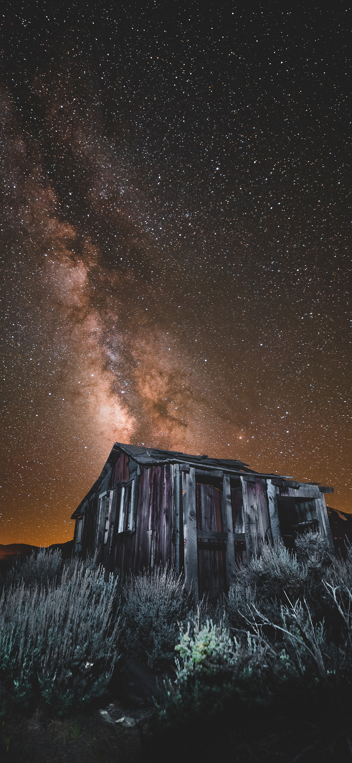 [2436×1125]璀璨 夜晚 银河 房屋 苹果手机壁纸图片