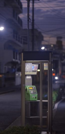 [2436x1125]电话亭 街道 城市 夜晚 苹果手机壁纸图片