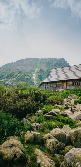 [2436x1125]石块 房屋 野外 天空 山区 苹果手机壁纸图片