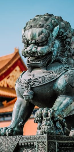 [2436x1125]石狮子 雕塑 宫殿 故宫 石雕 苹果手机壁纸图片