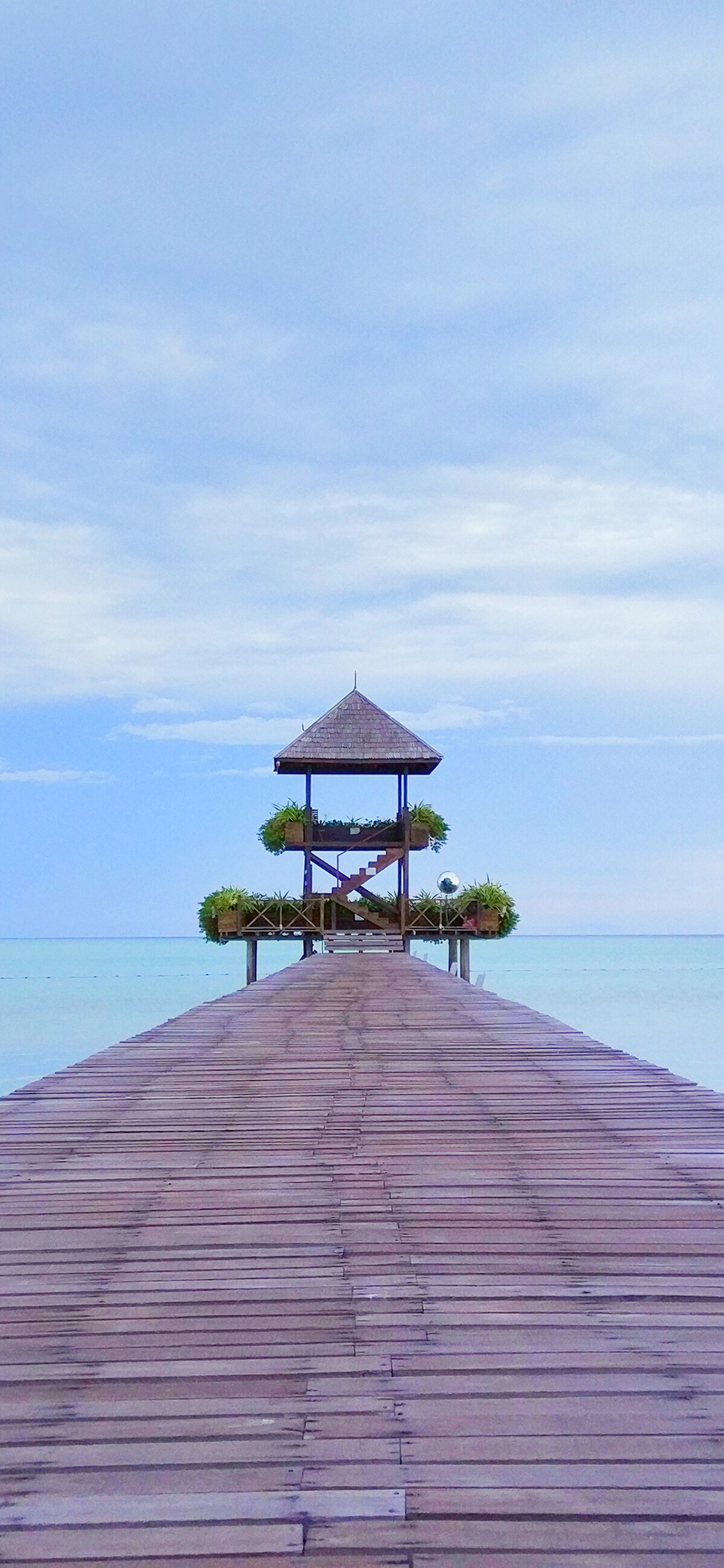 [2436×1125]码头 风景 大海 观景台 唯美 苹果手机壁纸图片
