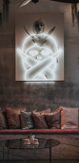 [2436x1125]空间装饰 壁画 沙发 抱枕 苹果手机壁纸图片