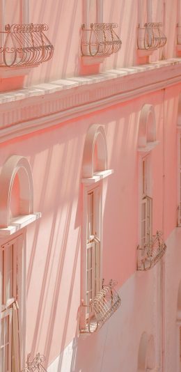 [2436x1125]窗户 建筑 粉色 墙壁 苹果手机壁纸图片