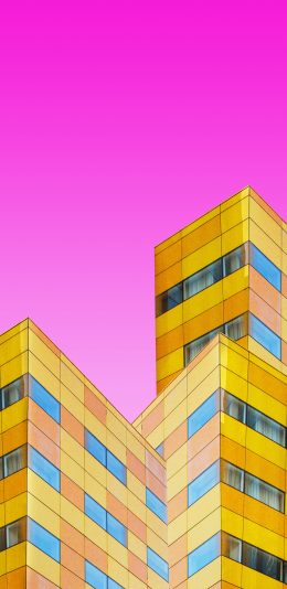 [2436x1125]粉色 渐变背景 建筑 楼房 色彩 苹果手机壁纸图片