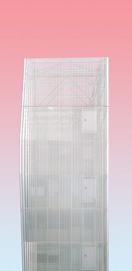 [2436x1125]粉色渐变 建筑 高楼 苹果手机壁纸图片