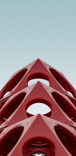 [2436x1125]红色建筑和 三角 镂空 圆形 苹果手机壁纸图片