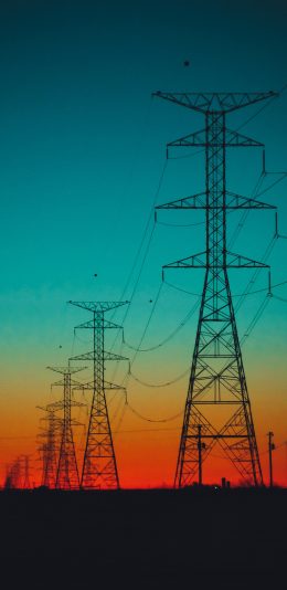 [2436x1125]红霞 建筑 电塔 电线 苹果手机壁纸图片