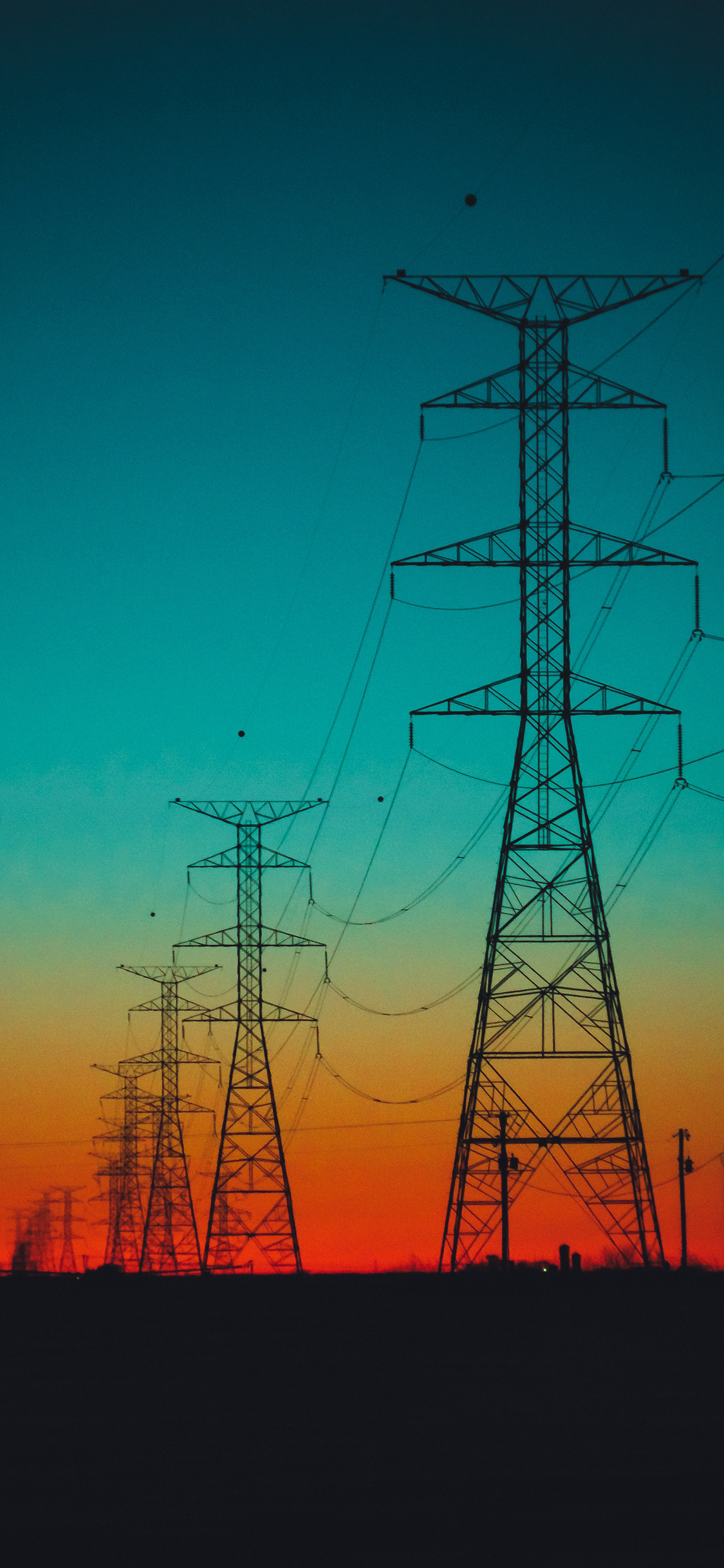 [2436×1125]红霞 建筑 电塔 电线 苹果手机壁纸图片