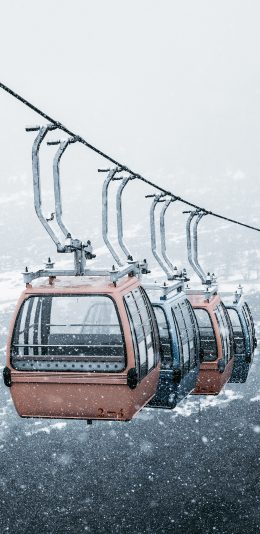 [2436x1125]缆车 悬空 滑行 雪天 苹果手机壁纸图片