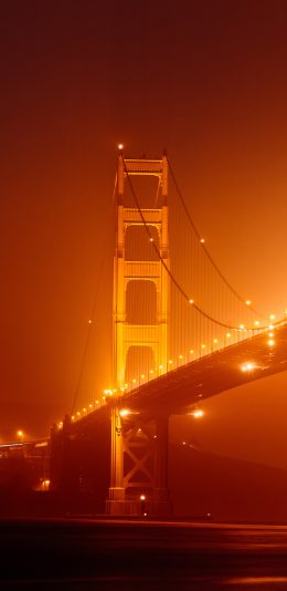 [2436x1125]美国 标志建筑 金山大桥 灯光 苹果手机壁纸图片