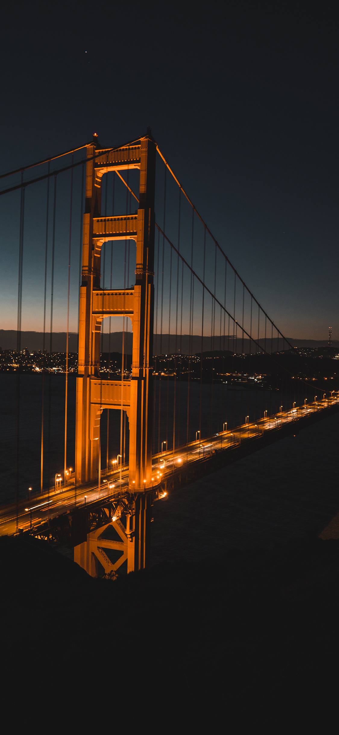 [2436×1125]美国 标志性建筑 金山大桥 夜景 苹果手机壁纸图片