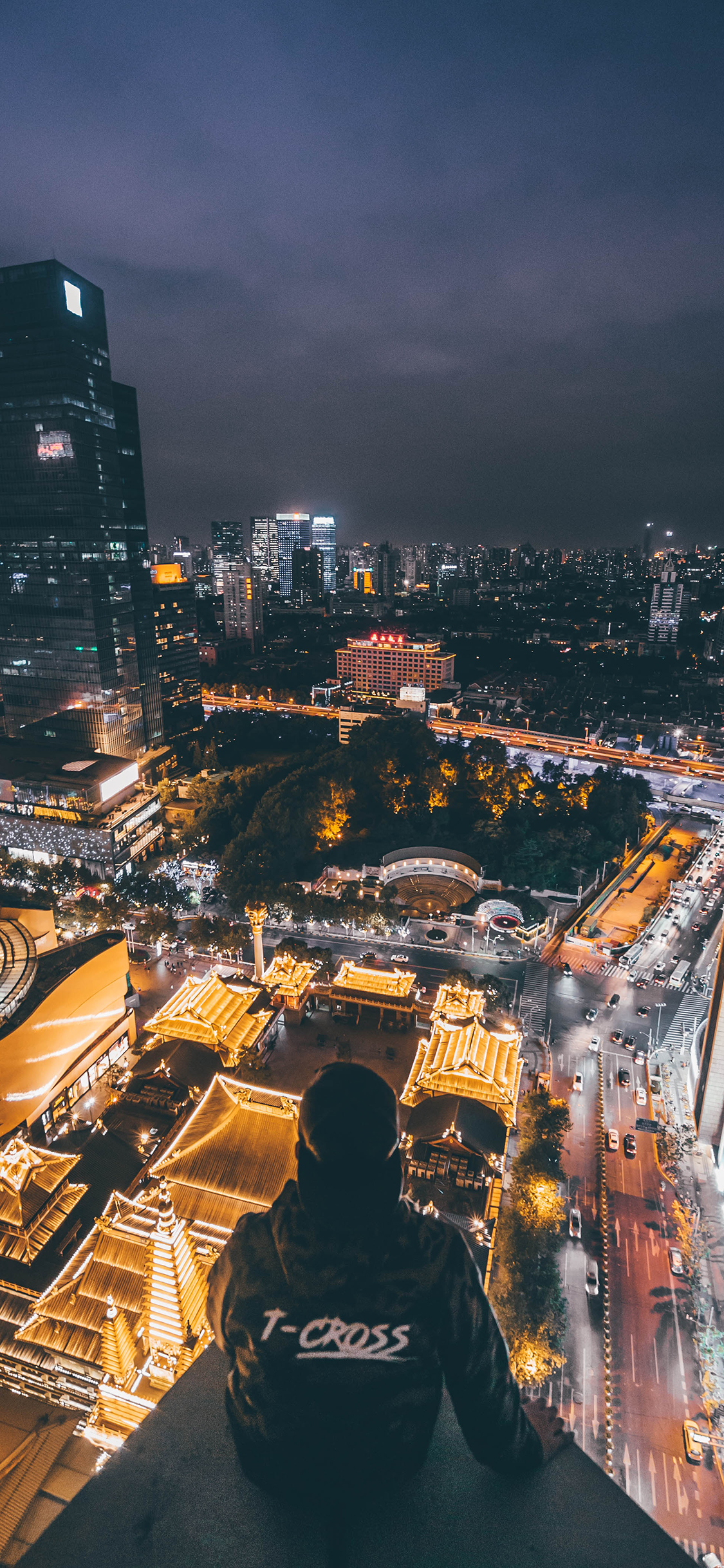 [2436×1125]背影 城市 夜景 璀璨 高楼 苹果手机壁纸图片
