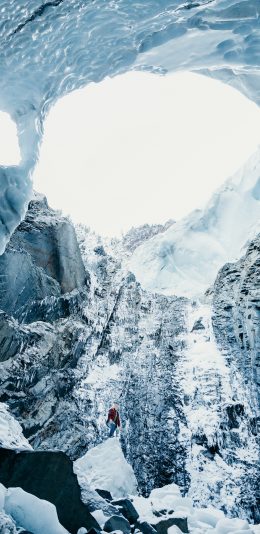[2436x1125]自然 冰天雪地 洞窟 峭壁 苹果手机壁纸图片