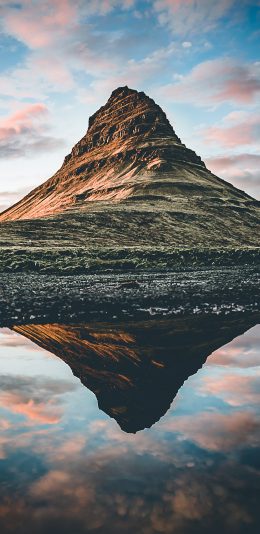 [2436x1125]自然 山峰 湖泊 倒映 红霞 苹果手机壁纸图片