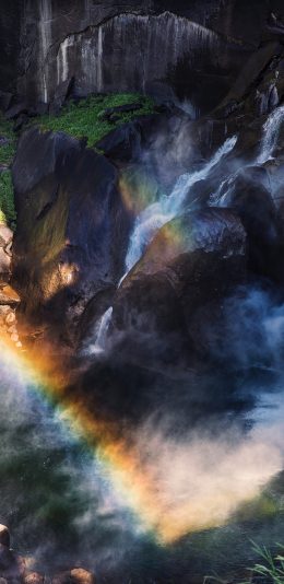 [2436x1125]自然 山峰 瀑布 彩虹 苹果手机壁纸图片