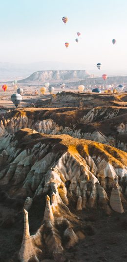 [2436x1125]自然 山峰 热气球 景区 苹果手机壁纸图片