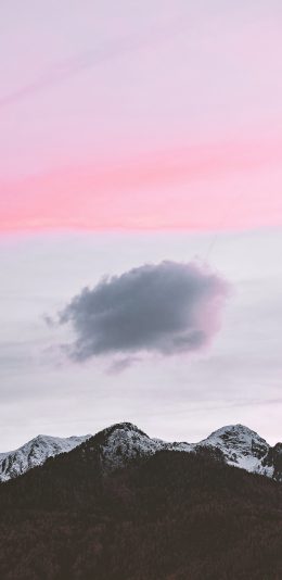 [2436x1125]自然 美景 天空 粉色 山峰 苹果手机壁纸图片