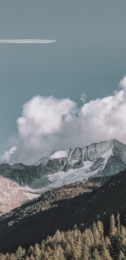 [2436x1125]自然美景 天空 飞机 山峰 植被 苹果手机壁纸图片