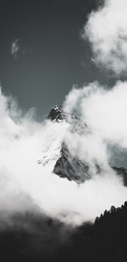 [2436x1125]自然美景 山峰 云雾 黑白 苹果手机壁纸图片