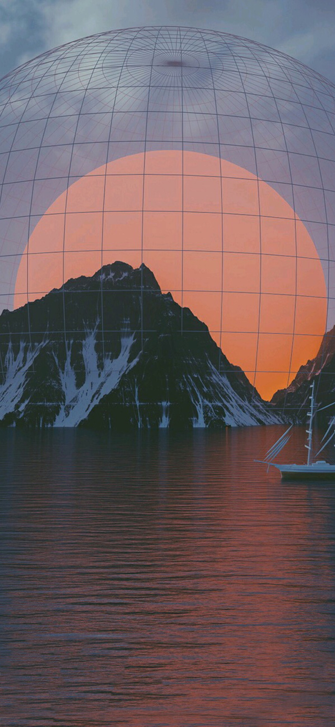 [2436×1125]自然美景 山峰 湖泊 落日 意境 苹果手机壁纸图片