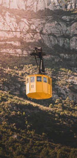 [2436x1125]自然风景 观光缆车 黄色 苹果手机壁纸图片