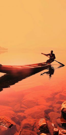 [2436x1125]舟 水面 倒映 划船 苹果手机壁纸图片