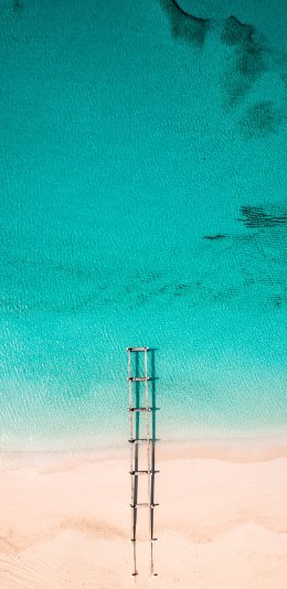 [2436x1125]航拍 大海 沙滩 梯子