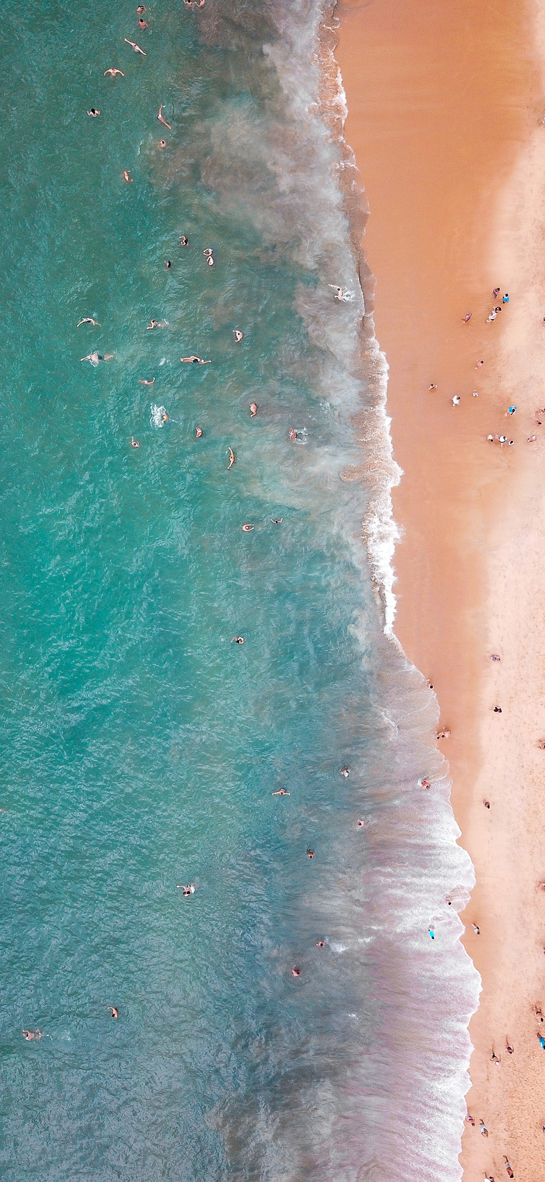 [2436×1125]航拍 大海 沙滩 游泳 度假 苹果手机壁纸图片