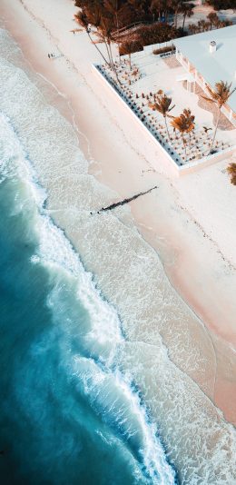 [2436x1125]航拍 大海 浪花 沙滩 海景 苹果手机壁纸图片