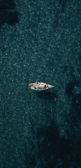 [2436x1125]航拍 大海 海水 快艇 船只 苹果手机壁纸图片